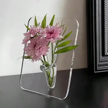 Blumenvase mit Rahmen - transparente Acrylvase für Blumen, moderne Kunstvasen für die Inneneinrichtung