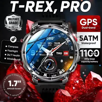 T-Rex3 Pro 1100mAh Akku Smartwatch GPS-Pfadverfolgung 5ATM Wasserdicht Sport-Lauftracker Outdoor-Kompass
