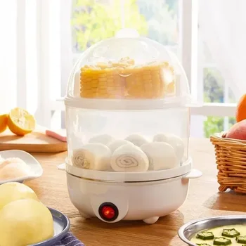 Multifunktionaler elektrischer Eierkocher, Dampfgarer - Doppelschicht zum Kochen, Pach, Dampfeiern und Gemüse