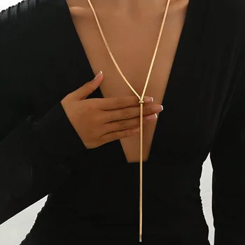 Punk Lange Flache Schlange Knochen Kette Halskette für Frauen Edelstahl Gold Farbe Y-Förmigen Halskette Mode