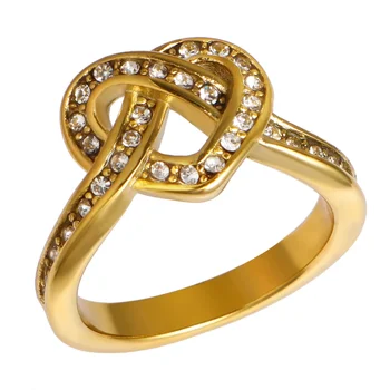 Minimalistischer Edelstahl-Herz-Liebes-Hohlring für Frauen, eingelegte Zirkonringe, goldfarben, wasserdicht