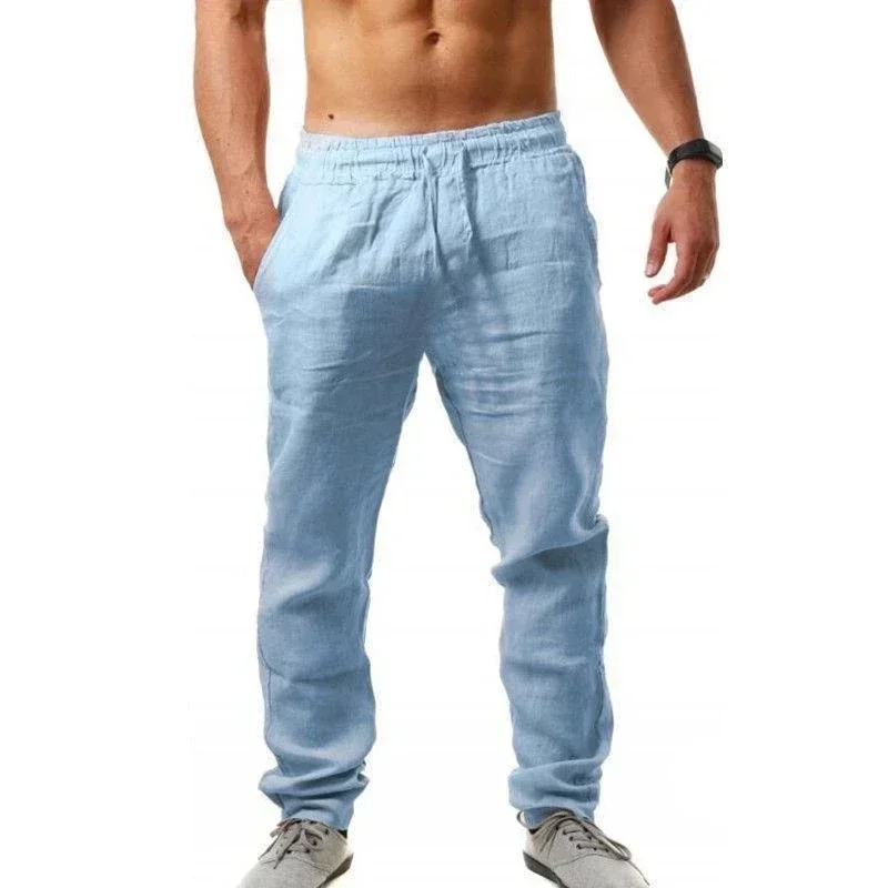 Ropa hombre Baggy-Hosen Herren Baumwoll-Leinen-Freizeithosen – Bild 2