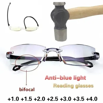 2 paar Neue Männer Frauen Randlose Lesebrille Anti Blau Licht Bifokale Weit In Der Nähe Vergrößerung Brillen