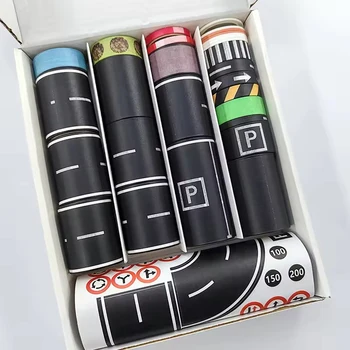 28 Rollen plus 9 Aufkleber für Verkehrsspielszenen, 118 Zoll, DIY Road Rail Transit Design, Papierband