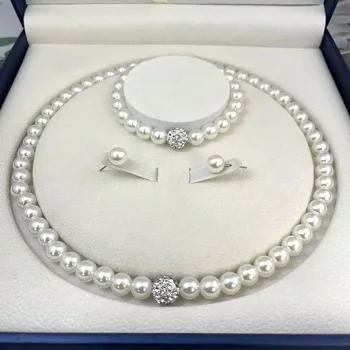 Set mit Imitationsperle, Feuerball-Halskette, Armband, Ohrring, Ohrstecker, Schmuckset (3 Stück)