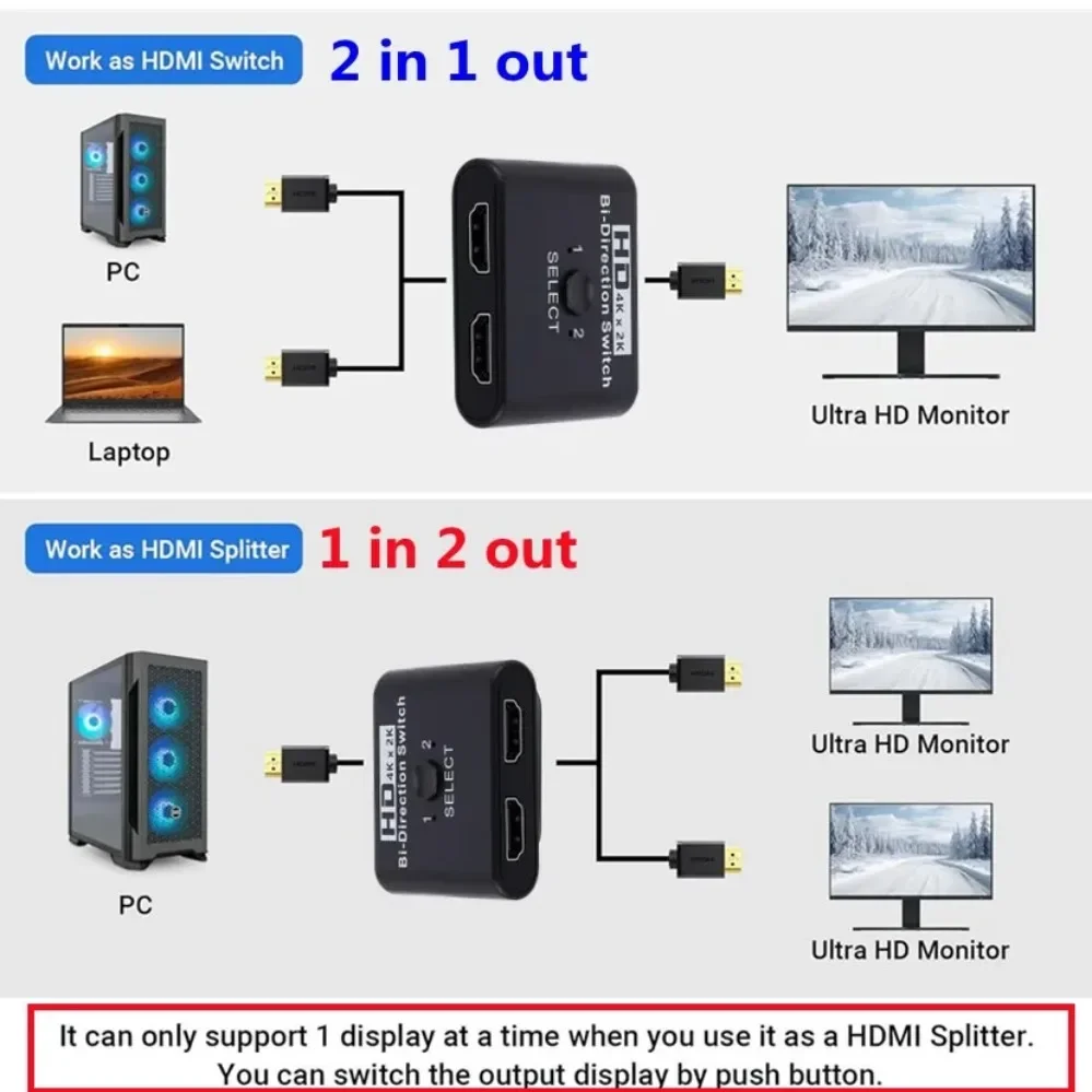 2 Ports Bidirektionaler HDMI-kompatibler Video-Umschalter – Bild 6