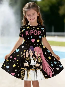 Kpop Cartoon Grafik-Kleid für Mädchen, lustiges Geschenk für Fans, Harajuku-Mädchenkleidung, Sommeroberteile