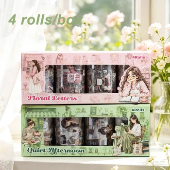 4 Rollen 60mm*2m Scrapbook-Aufkleber, Junk-Journal-Aufkleberband, PET-Abdeckband, dekoratives Tagebuch