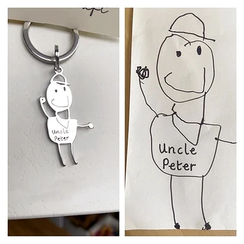 Maßgeschneiderte Kinder Zeichnung Schlüsselanhänger Kinder Kunstwerk personalisierte individuelle Foto LOGO