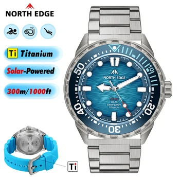 NORTH EDGE TRITON-TI Titan-Edelstahl Solarbetriebene Taucheruhr Luxus-Quarzuhren für Herren 300M wasserdicht