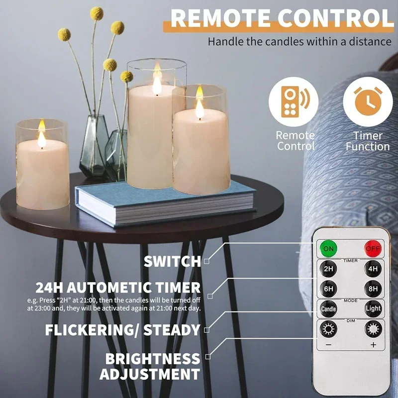 Elektronische LED-Kerzen, Licht, flammenloser Ferntimer – Bild 3