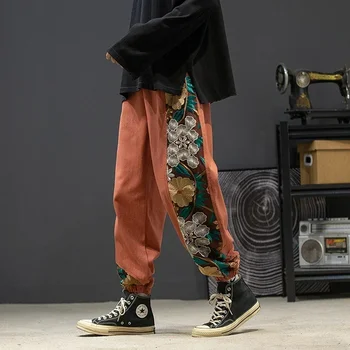 Mode Casual Hosen männer Kleidung Baumwolle Japanischen Samurai Stickerei Patchwork Harem Hosen Übergroßen