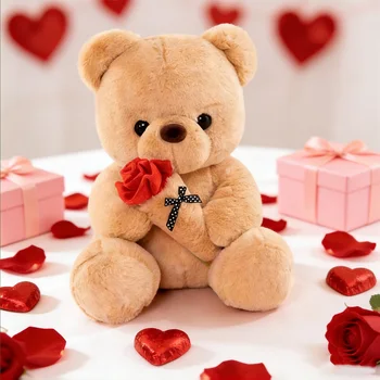 Hochzeits-Rosenbär Plüschtier Niedliches Stofftier Geschenk für Valentinstag Jahrestag und Romantische Feier