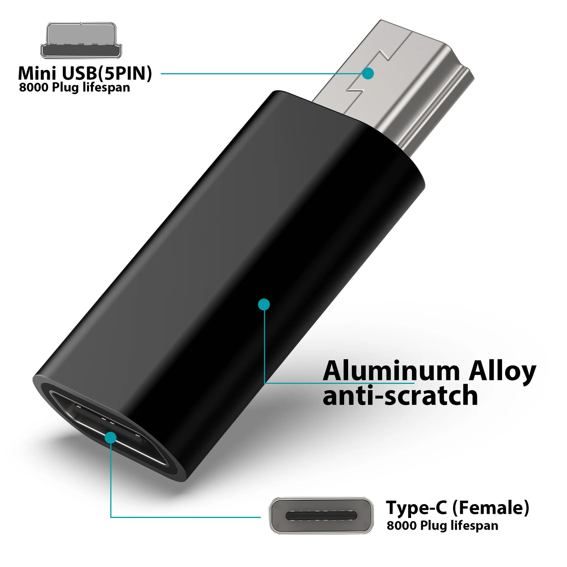  ﻿   2/3 Stück Typ-C zu Mini-USB-Adapter USB-C-Buchse zu – Bild 2
