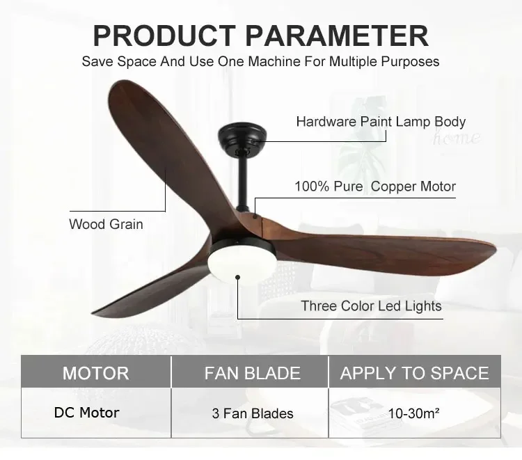 Luxuriöser Deckenventilator aus natürlichem Holz, dekorativer – Bild 4