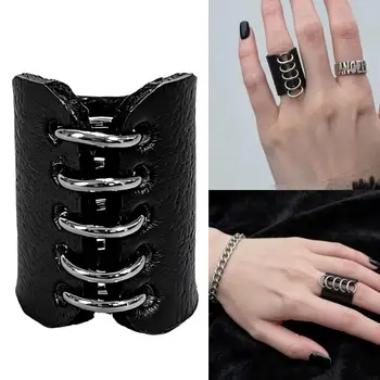 Outfit-Akzent-Lederring mit schwarzer Lederstruktur, 1,8 Innendurchmesser, Modeaccessoire Punk-Stil für den