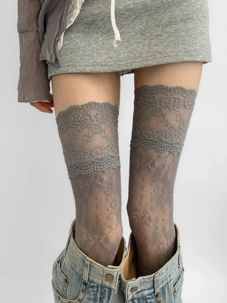 Damen Sexy Netzstrümpfe aus Nylon mit Spitzenbesatz – Bild 2