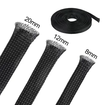 3m/9,85 ft Haustier erweiterbare geflochtene Ärmel flexible Drahtgitter hülle schwarz für TV-Audio-PC-Kabel