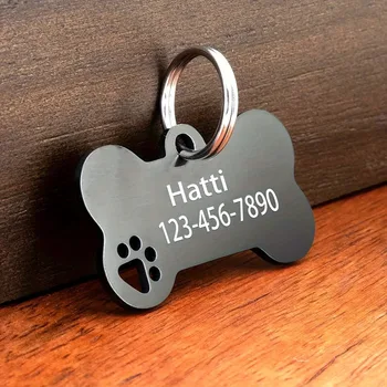 Personalisierte, gravierte, Hunde- und Katzenanhänger mit Namen und Telefonnummer, knochenförmiger