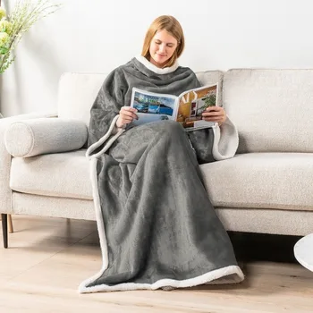 Tragbare Decke aus flauschigem Sherpa-Fleece, gemütliche Decke mit Ärmeln, warmer Poncho-Schal, TV-Decke