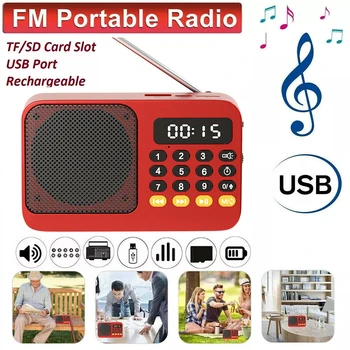 Tragbares FM-Radio mit Taschenlampe, wiederaufladbares Radio, TF-Karte/U-Disk, Bluetooth 5.0