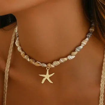 Bohemian Beach Shell Conch Perlen Halskette für Frauen Sommer Ozean Stil Muschel Seestern Anhänger Halsband