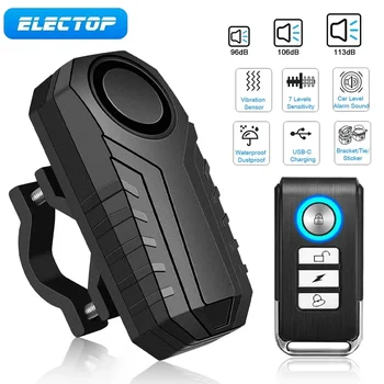 ELECTOP Fahrradalarm, 113 dB, Diebstahlschutz, kabellos, Vibration, Fernbedienung, Fahrrad, Motorrad, Alarme