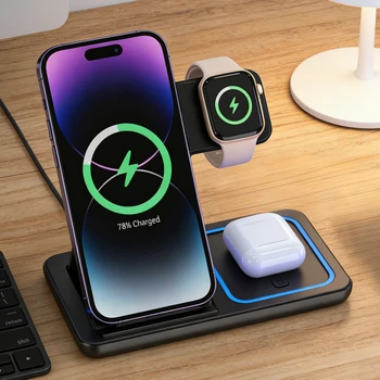 Faltbare 3-in-1 kabellose Ladestation für iPhone, Apple Watch und AirPods