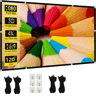 72-100-120 Zoll 4K-Projektorleinwand, tragbare faltbare Projektorleinwand, hohe Dichte, weiß, weniger Falten