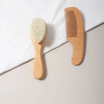 Baby Kamm Set Baby Pflege Haar Pinsel Buche Weiche Wolle Holz Kamm Neugeborenen Massage Baby Dusche (2 Stück)