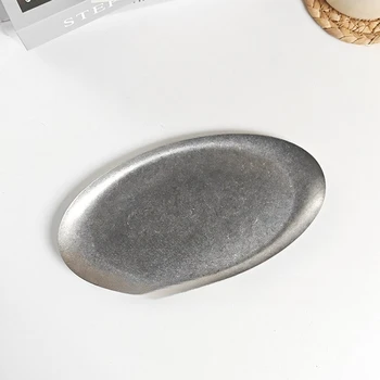Retro-Edelstahltabletts, Sushi-Teller, Snackteller, Gebäckteller, ovale flache Teller, Geschirr