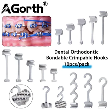 Dental Kieferorthopädische Crimpbare Haken Lingual Taste Lange Gebogene Haken Mesh Basis Bondable (10 Stück)