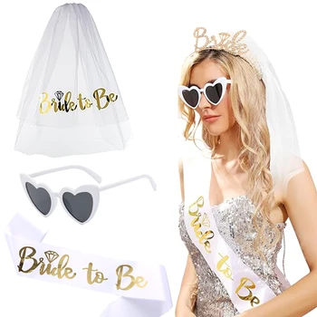 Bride to Be Set Schärpe Schleier herzförmige Sonnenbrille Brautjungfer Geschenke Junggesellinnenabschied