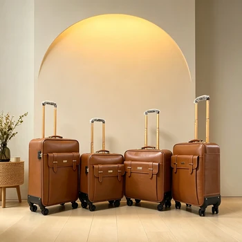 Leder-Koffer mit Rollen, Rollkoffer, Leder-Trolley-Koffer, 16/18/20/24 Zoll, Gepäck, Business-Reisekoffer
