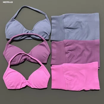 HISTELLO Gym Set 2-teiliges Damen-Yoga-BH-Oberteil mit Riemchen, Workout, Scrunch-Shorts, Sportanzug