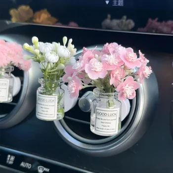 Auto Mittelkonsole Air Outlet Simulierte Blume Clips Ornamente Babysbreath Jasmin Glas Vase Ornamente