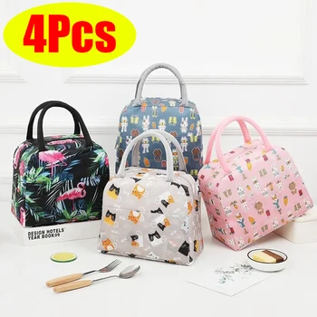 Lunchtasche, Wärmedämmung, Cartoon-Motiv, niedlicher Katzendruck, Lunchbox-Beutel, große Kapazität, Picknick