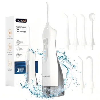 Mornwell Wasserflosser mit 6 Düsen und 3 Modi, Tragbarer Kabelloser D52 Wasserflosser zur Zahnreinigung, IPX7