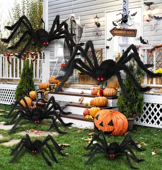 Riesige Schwarze Plüsch-Spinne Halloween-Dekoration 30-200cm Horror Spukhaus-Requisiten Innen