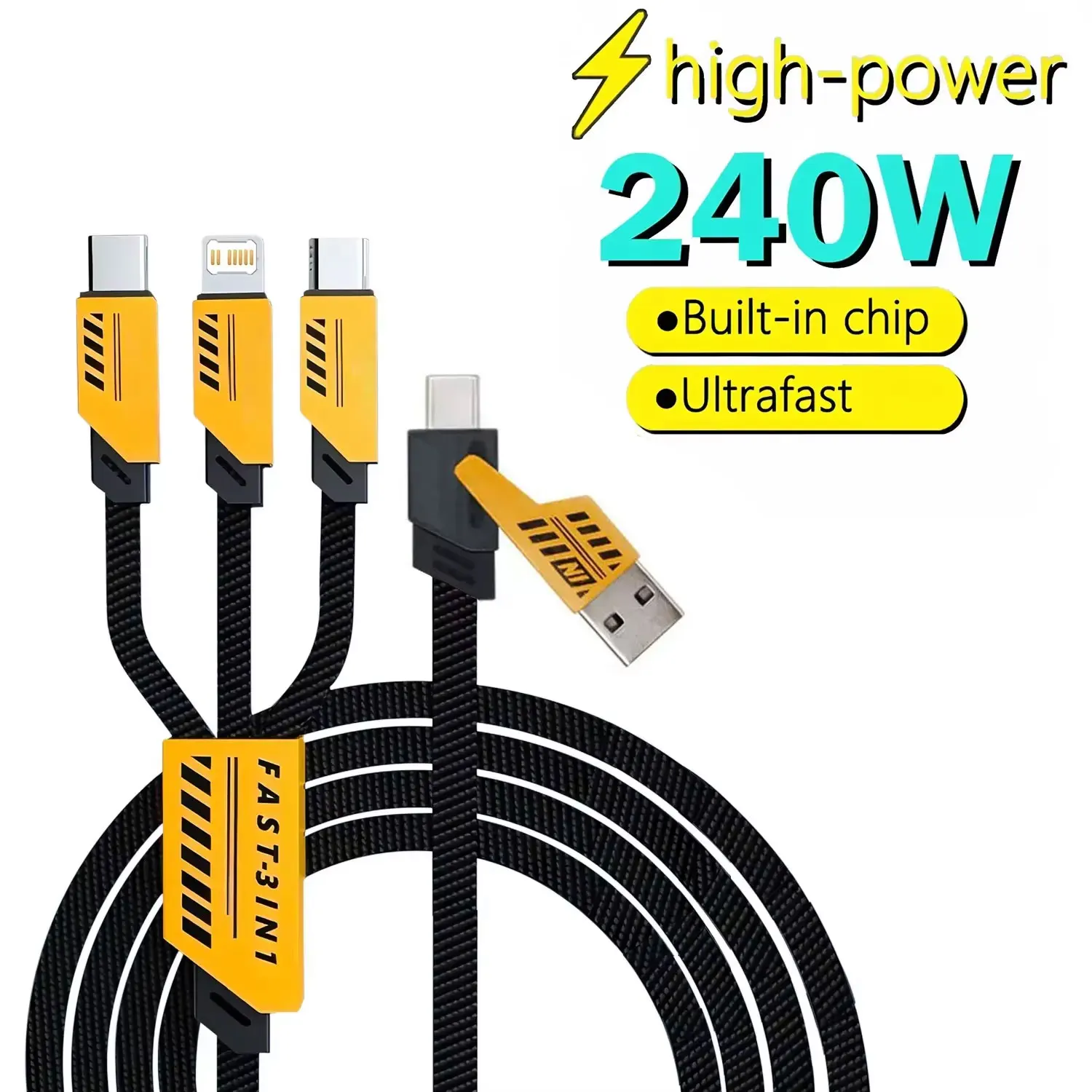 3-in-1 Ladekabel 240 W: USB-C, Micro-USB und Lightning, 1,2 m