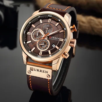 CURREN 8291 Herren-Quarz-Chronographenuhr, lässige Leder-Militär-Sport-Mode-Gentleman-Armbanduhr