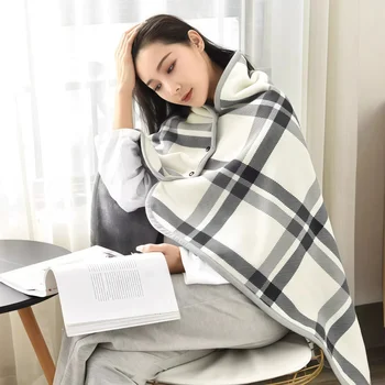 Tragbare Fleecedecke, karierte Schoßdecke, bequemer Poncho-Überwurf mit Knopf, kariertes Überwurfkissen