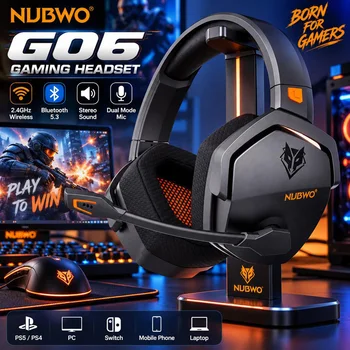 NUBWO G06 Dual Wireless Gaming Kopfhörer 2,4 GHz Bluetooth 5.3 Headsets Gamer mit Mikrofon für PS5, PS4, PC