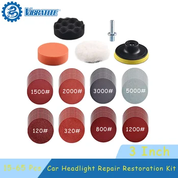 Auto-Scheinwerfer-Reparatur-Restaurierungsset, 7,6 cm, 75 mm Schleifplatte, Wachsschwamm, Schleifpad