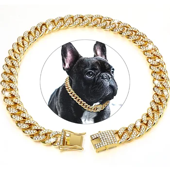 Hundekette, Diamant-Kuban-Halsband, gehendes Metallkettenhalsband mit sicherer Design-Schnalle, kubanisches