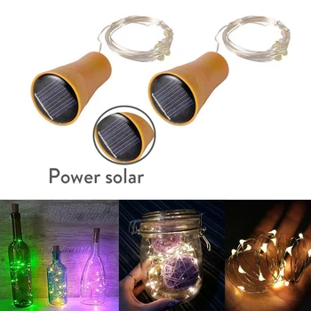 Solar 10LED 15LED 20LED Wein Flasche Lichter Kork Form Lichterkette Girlande Weihnachten Licht Kupfer Draht