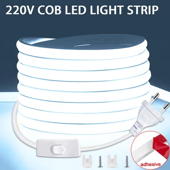 COB-LED-Streifen, 220 V, Schalter EIN/AUS, mit EU-Stecker, 220 V, LED-Streifen, flexibles Lampenband