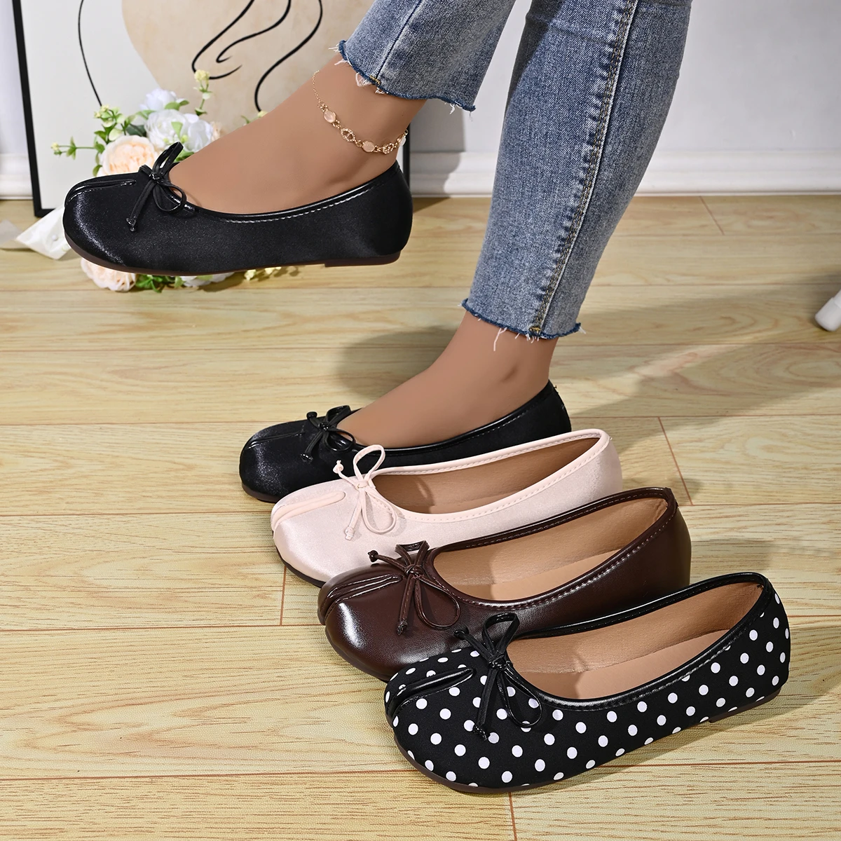 Weiche Split-Toe Tabi Ballerinas für Damen mit Schleife – Bild 2