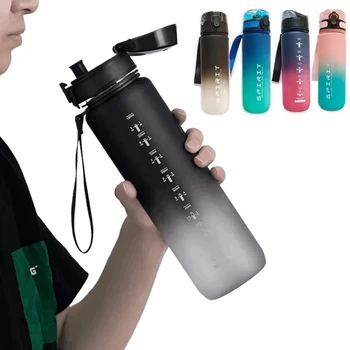1-Liter-Sportwasserflasche mit großem Fassungsvermögen für Herren und Damen, Sommer, tragbare Plastikflasche