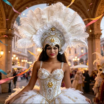 Samba-Karneval Straußenfeder-Kopfschmuck, Bestickter Strass-Hut Feder-Kopfbedeckung für Brasilianisches